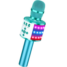 Ice Blue BONAOK Q78 Bluetooth karaoke microphone with LED lights