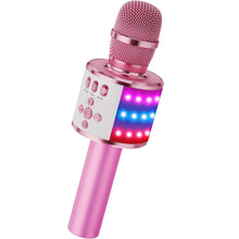 Light Pink BONAOK Q78 Bluetooth karaoke microphone with LED lights