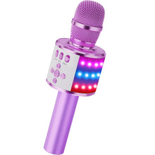 Light Purple BONAOK Q78 Bluetooth karaoke microphone with LED lights