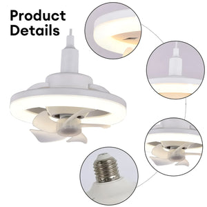 LED Fan Light, 26cm Mini Circulator Ceiling Fan with Remote Control, 360-Degree Rotation, 3 Speeds, 3 Lighting Modes for Home, Bedroom, Office