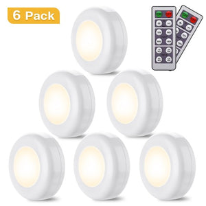 Wireless LED Puck Lights, 4000K Warm White Cabinet Night Light with Remote Control for Cabinets, Closets, Kitchen, Bedroom, Home (6-Pack)