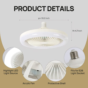 30W LED Smart Fan Light, Enclosed Ceiling Fan with Remote Control, 3-Color Modes, 3-Level Wind, E26 Socket for Home, Living Room, Bedroom