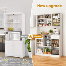 Large 8-Tier Kitchen Pantry Storage Cabinet – Freestanding Organizer with Drawers, Open Shelves, Cable Management Port & Anti-Tip Design for Kitchen, Dining Room & Home Office
