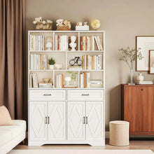 Large Kitchen Storage Cabinet with Hutch – 8-Tier Shelving, 2 Drawers & Closed Cabinets, White Pantry Cupboard with Doors, Anti-Tip Design, 47.2” Wide for Kitchen, Dining & Living Room