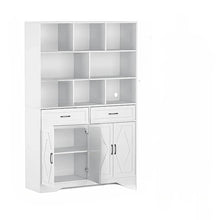 Large Kitchen Storage Cabinet with Hutch – 8-Tier Shelving, 2 Drawers & Closed Cabinets, White Pantry Cupboard with Doors, Anti-Tip Design, 47.2” Wide for Kitchen, Dining & Living Room