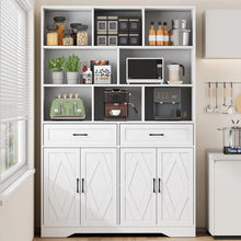 Large Kitchen Storage Cabinet with Hutch – 8-Tier Shelving, 2 Drawers & Closed Cabinets, White Pantry Cupboard with Doors, Anti-Tip Design, 47.2” Wide for Kitchen, Dining & Living Room