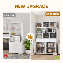 Large Kitchen Storage Cabinet with Hutch – 8-Tier Shelving, 2 Drawers & Closed Cabinets, White Pantry Cupboard with Doors, Anti-Tip Design, 47.2” Wide for Kitchen, Dining & Living Room