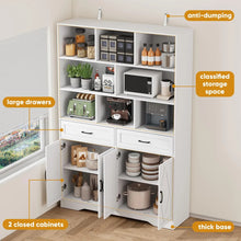 Large Kitchen Storage Cabinet with Hutch – 8-Tier Shelving, 2 Drawers & Closed Cabinets, White Pantry Cupboard with Doors, Anti-Tip Design, 47.2” Wide for Kitchen, Dining & Living Room