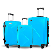 Blue 3-piece ABS hardshell luggage set with spinner wheels