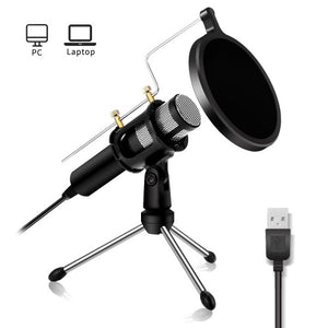 NASUM USB Microphone with Tripod Stand, Plug & Play, Condenser, Dual-Layer Acoustic Filter for PC, Laptop, Gaming, Conference Calls, Streaming