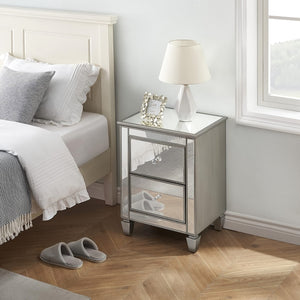 HomeBelongs Bedside Table, 2-Drawer Mirrored Nighstand for Home, Bedroom - KJS-00388