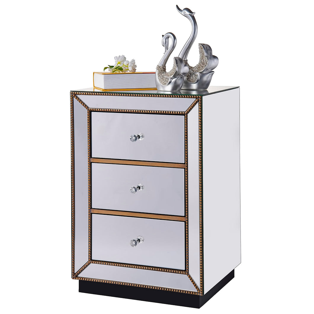 HomeBelongs Bedside Table, 3-Drawer Mirrored Nighstand for Home, Bedroom - KJS-00429