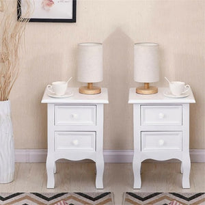 Set of 2 Bedside Table, Nightstand Organizer Storage Cabinet with 2 Drawers for Home, Bedroom (White)