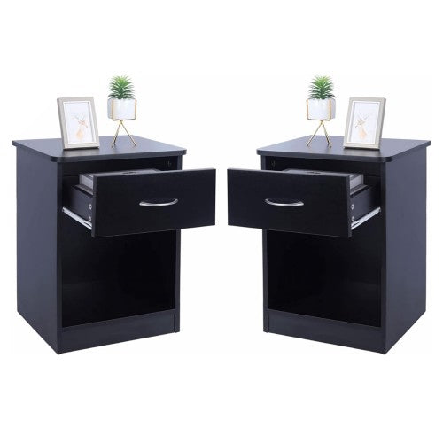 Set of 2 Nightstand, Bedside Table with Drawer and Open Shelf, Modern MDF Bedside Side End Table for Home, Bedroom