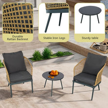 3-Piece Outdoor Furniture Set, Patio Wicker Bistro Set with Coffee Table and 2 Arm Chairs for Porch, Backyard
