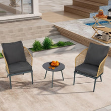 3-Piece Outdoor Furniture Set, Patio Wicker Bistro Set with Coffee Table and 2 Arm Chairs for Porch, Backyard