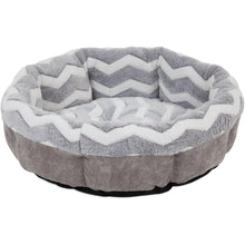 Round Plush Pet Bed for Small Dogs & Cats, 21 Inch Shearling Bolster Dog Bed with Non-Slip Bottom, Machine Washable Cozy Calming Cat & Puppy Bed, Soft Indoor Pet Cushion Gray White