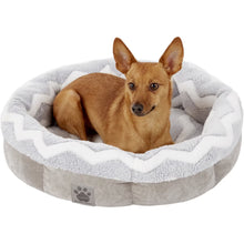 Round Plush Pet Bed for Small Dogs & Cats, 21 Inch Shearling Bolster Dog Bed with Non-Slip Bottom, Machine Washable Cozy Calming Cat & Puppy Bed, Soft Indoor Pet Cushion Gray White