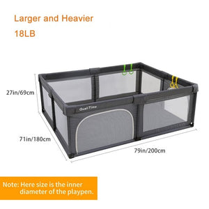 Baby Playpen, 200 x 180 cm Extra Large Playyard, Reliable Kids Activity Center with Anti-Slip Suckers and Super Soft Breathable Mesh for Babies, Toddlers (Dark Grey)