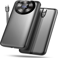 Black DY209 10000mAh power bank with built-in USB-C cable