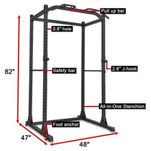 Power Cage, Multifunctional 1200lb Capacity Squat Rack with 2 Extra J-Hooks for Squats, Bench Press, Pull Ups, Strength Training, Home, Gym