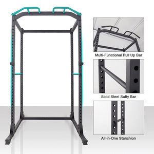 Power Cage, Multifunctional 1200lb Capacity Squat Rack with 2 Extra J-Hooks for Squats, Bench Press, Pull Ups, Strength Training, Home, Gym