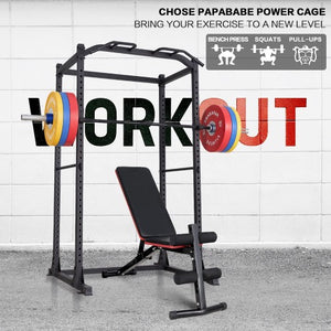 Power Cage, Multifunctional 1200lb Capacity Squat Rack with 2 Extra J-Hooks for Squats, Bench Press, Pull Ups, Strength Training, Home, Gym