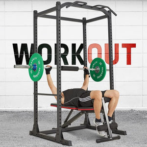 Power Cage, Multifunctional 1200lb Capacity Squat Rack with 2 Extra J-Hooks for Squats, Bench Press, Pull Ups, Strength Training, Home, Gym