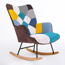 Patchwork Upholstered Rocking Chair – Wingback Glider with Solid Wood Rockers & Steel Frame, 26" Wide, 330 lb Capacity, Nursery & Living Room Accent