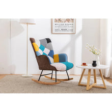 Patchwork Upholstered Rocking Chair – Wingback Glider with Solid Wood Rockers & Steel Frame, 26" Wide, 330 lb Capacity, Nursery & Living Room Accent