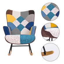 Patchwork Upholstered Rocking Chair – Wingback Glider with Solid Wood Rockers & Steel Frame, 26" Wide, 330 lb Capacity, Nursery & Living Room Accent