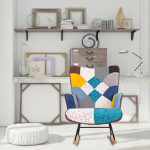Patchwork Upholstered Rocking Chair – Wingback Glider with Solid Wood Rockers & Steel Frame, 26" Wide, 330 lb Capacity, Nursery & Living Room Accent