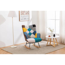 Patchwork Upholstered Rocking Chair – Wingback Glider with Solid Wood Rockers & Steel Frame, 26" Wide, 330 lb Capacity, Nursery & Living Room Accent