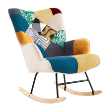 Boho Patchwork Rocking Chair – Upholstered Nursery Glider with High-Density Foam, Solid Wood Rockers, 330 lb Capacity Accent Lounge Chair for Living Room & Bedroom