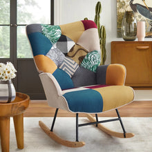 Boho Patchwork Rocking Chair – Upholstered Nursery Glider with High-Density Foam, Solid Wood Rockers, 330 lb Capacity Accent Lounge Chair for Living Room & Bedroom