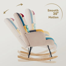 Boho Patchwork Rocking Chair – Upholstered Nursery Glider with High-Density Foam, Solid Wood Rockers, 330 lb Capacity Accent Lounge Chair for Living Room & Bedroom
