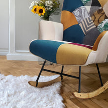 Boho Patchwork Rocking Chair – Upholstered Nursery Glider with High-Density Foam, Solid Wood Rockers, 330 lb Capacity Accent Lounge Chair for Living Room & Bedroom