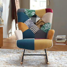 Boho Patchwork Rocking Chair – Upholstered Nursery Glider with High-Density Foam, Solid Wood Rockers, 330 lb Capacity Accent Lounge Chair for Living Room & Bedroom