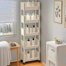5-Tier Slim Rolling Storage Cart with Bins, Wheels and Side Hooks