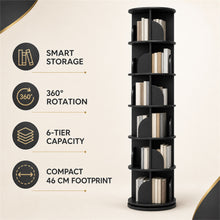 6-Tier Rotating Bookshelf 360° Revolving Storage Tower, Black - image 2