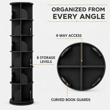 6-Tier Rotating Bookshelf 360° Revolving Storage Tower, Black - image 4