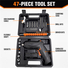 47-Piece USB Rechargeable Cordless Screwdriver Set with Case - image 6