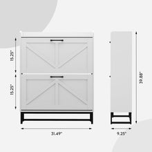 2-Tier White Farmhouse Shoe Cabinet, Wooden Shoe Storage Organizer with Flip Drawers, Adjustable Shelves & Metal Base, Modern Narrow Shoe Rack for Entryway, Hallway, or Bedroom