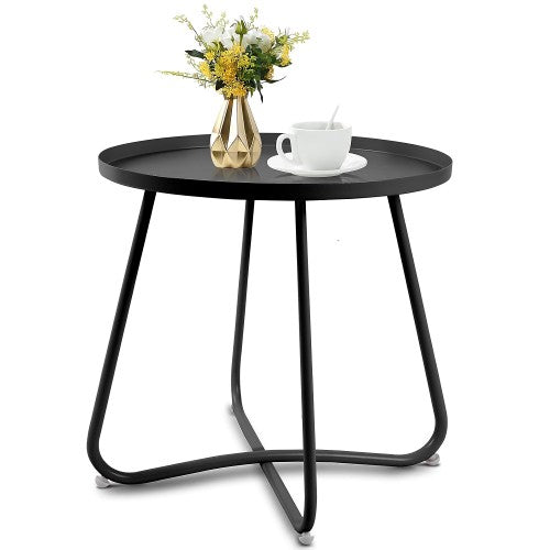 Outdoor Side Table, Round Modern Metal Side Table End Table for Home, Garden, Balcony, Yard (Black)