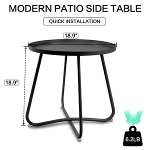 Outdoor Side Table, Round Modern Metal Side Table End Table for Home, Garden, Balcony, Yard (Black)