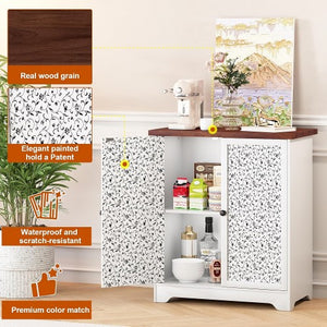 Buffet Sideboard Cabinet with Storage, Accent Storage Cabinet with Patterned Doors for Home, Living Room, Kitchen, Entryway