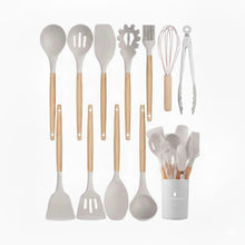 12-Piece Silicone Kitchen Utensils Set with Wooden Handles & Plastic Holder, Heat-Resistant, Non-Stick, BPA-Free Cooking Tools for Home & Professional Use