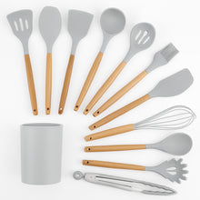 12-Piece Silicone Kitchen Utensils Set with Wooden Handles & Plastic Holder, Heat-Resistant, Non-Stick, BPA-Free Cooking Tools for Home & Professional Use