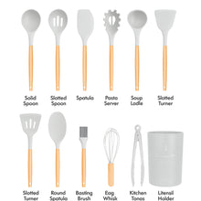 12-Piece Silicone Kitchen Utensils Set with Wooden Handles & Plastic Holder, Heat-Resistant, Non-Stick, BPA-Free Cooking Tools for Home & Professional Use