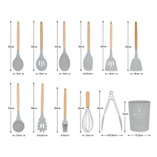 12-Piece Silicone Kitchen Utensils Set with Wooden Handles & Plastic Holder, Heat-Resistant, Non-Stick, BPA-Free Cooking Tools for Home & Professional Use